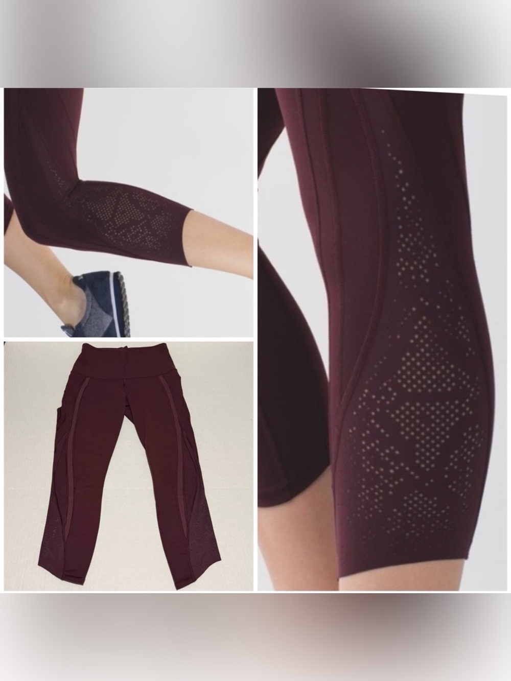 LULULEMON 6 Bordeaux Drama Laser Cut Long Crop Burgundy High-Waisted Leggings